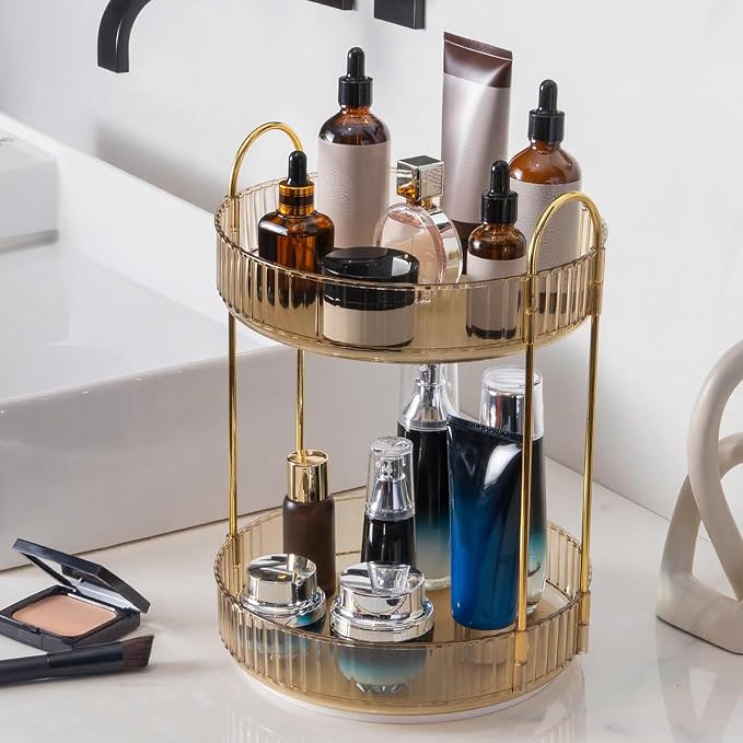 360 Rotating Makeup Organizer, 2 Tier Countertop Storage, Large Capacity by INVSSENEORGANIZERS