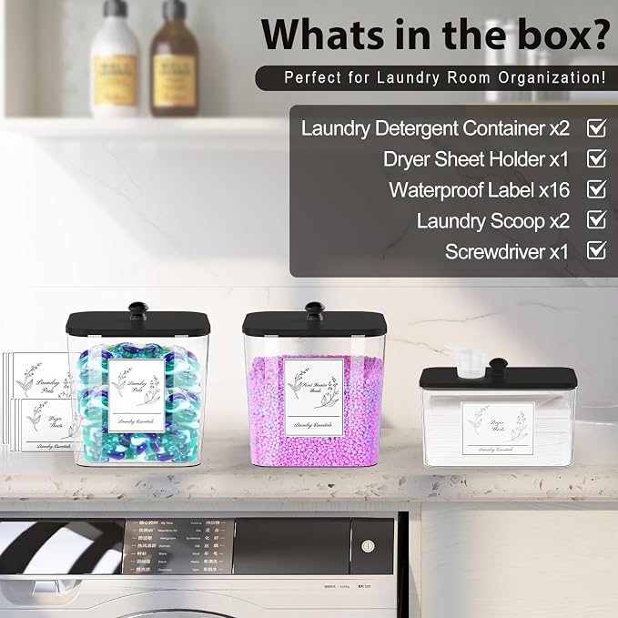 3 Pack Plastic Laundry Pods Container & Dryer Sheet Holder, Laundry Room - Image 6