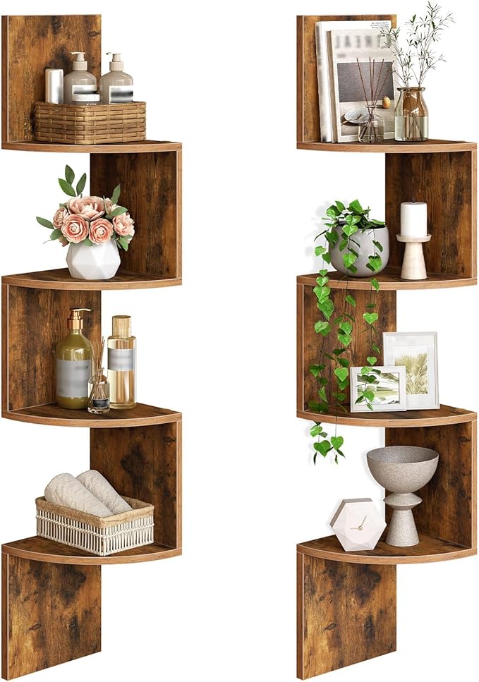 HOOBRO Corner Shelf Wall-Mounted, 4-Tier Corner Bookshelves by HOOBRO