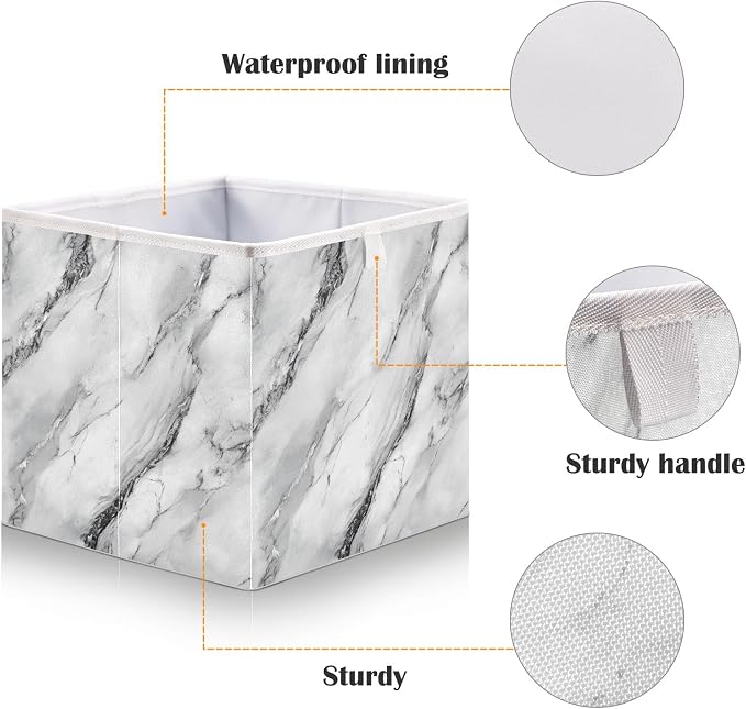 White Marble with A Hint of Black Pattern Closet Organizers Storage Cubes - Image 4