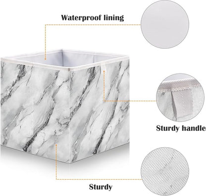 White Marble with A Hint of Black Pattern Closet Organizers Storage Cubes - Image 4