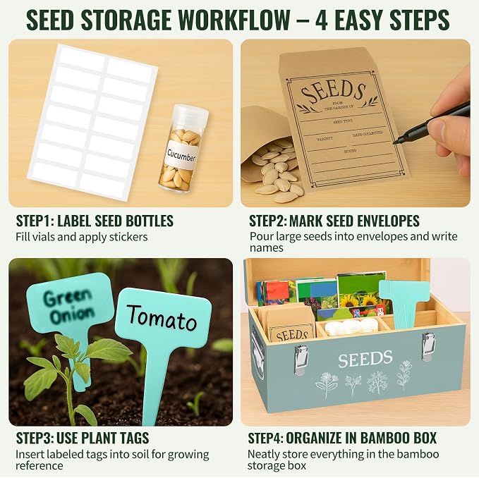 Large Bamboo Wood Seed Storage Organizer Box - Image 6