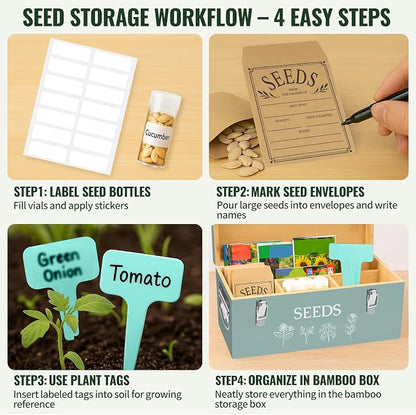 Large Bamboo Wood Seed Storage Organizer Box - Image 6