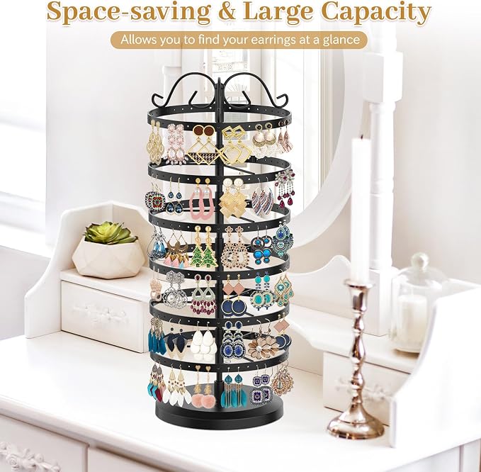 MODOWEY Rotating Earring Holder Organizer Stand, 6 Tier Large Capacity Jewelry - Image 6