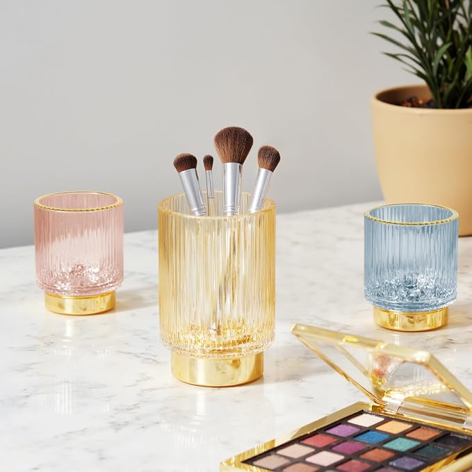 Makeup Brush holder Organizer, Crystal Glass Toothbrush Holders, Striped Make - Image 5