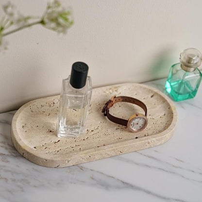 Beige Travertine Vanity Tray | Natural Stone Bathroom Organizer | Perfume & - Image 5