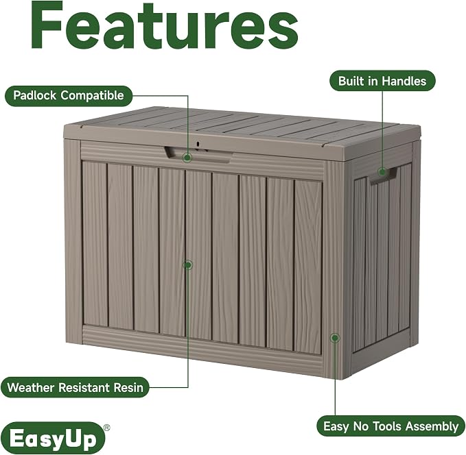 EasyUp 55 Gallon Deck Storage Boxes Outdoor Waterproof, Resin Lockable Small - Image 2