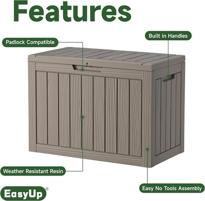 EasyUp 55 Gallon Deck Storage Boxes Outdoor Waterproof, Resin Lockable Small - Image 2