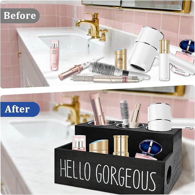 Wooden Hair Tool Organizer, Hair Dryer Holder - Image 4