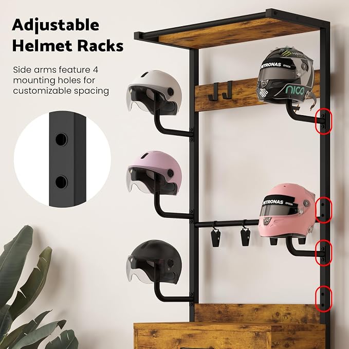 Kikihouse Freestanding Floor Mounted Helmet & Gear Storage Rack, Adjustable - Image 3