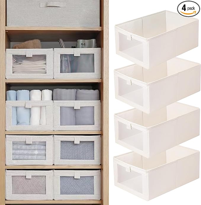 Pradnel Linen Closet Organizers And Storage, 4 Pack Storage Bins Baskets by Pradnel