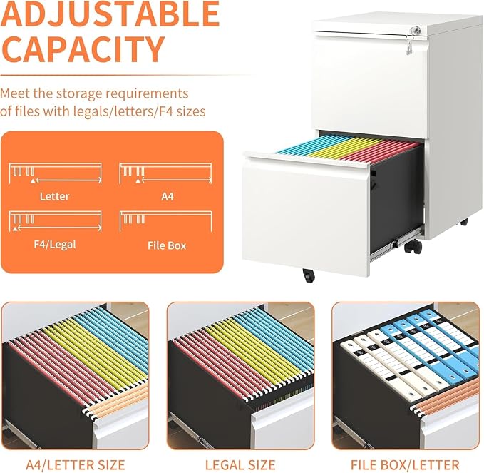 Guizeeopo 2 Drawer Locking File Cabinet, Fully Assembled Heavy-Duty Metal - Image 6