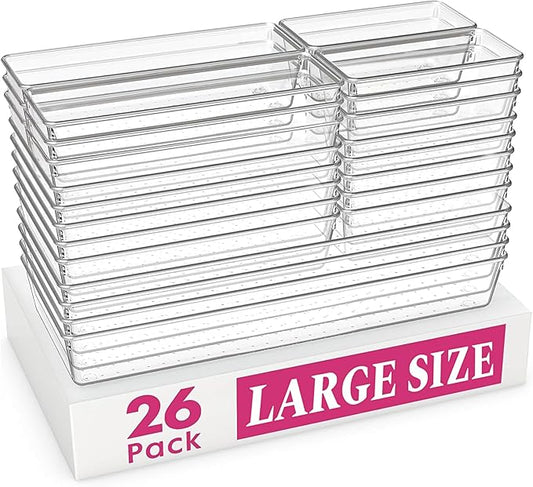 Criusia 26 Pack Large Clear Plastic Drawer Organizer Bins -5 Size Heavy Duty by Criusia