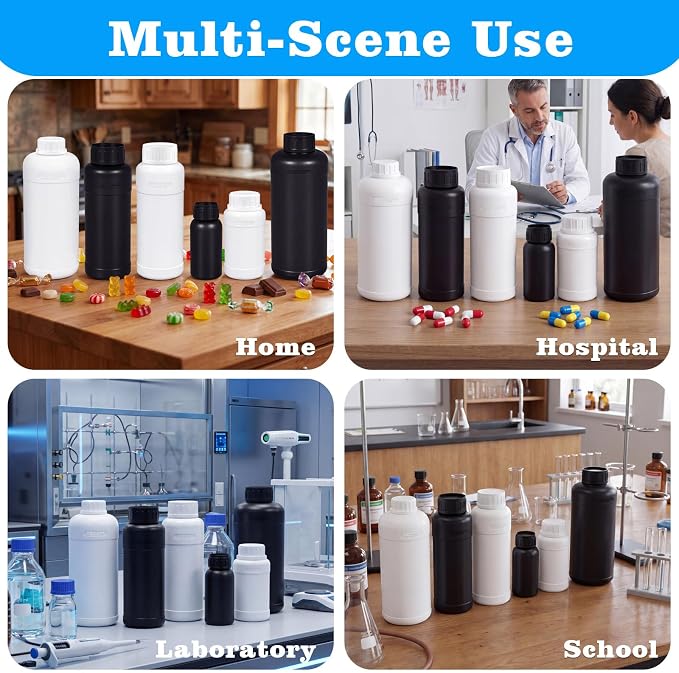 4 Pack 3.4 oz White and Black Fluorinated Plastic Bottles - Image 6