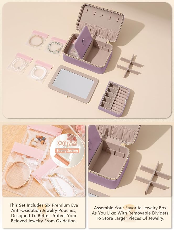 Velvet Travel Jewelry Box with Large Mirror, Double-Layer Jewelry Organizer Case - Image 4