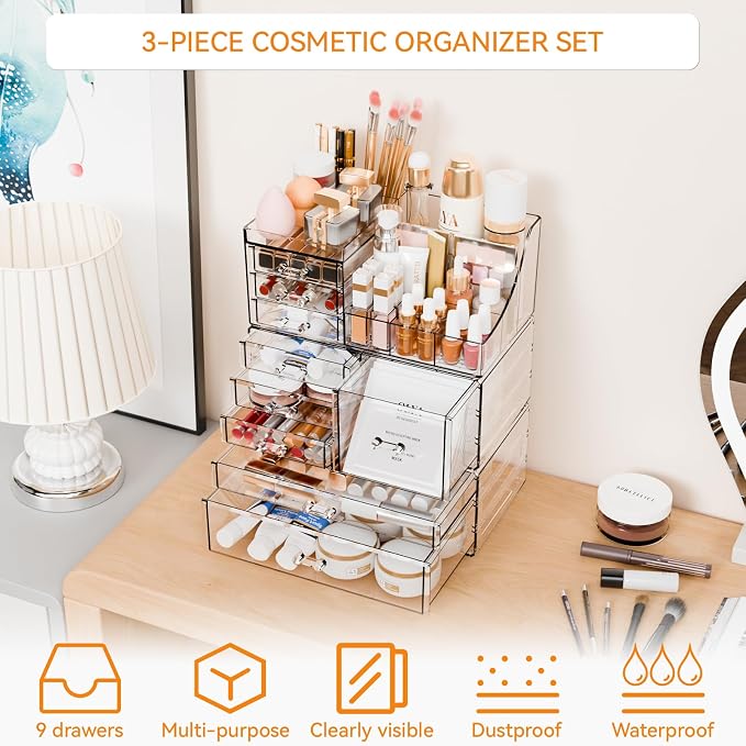 Yieach 3 Pack Clear Makeup Organizer Countertop - Image 4