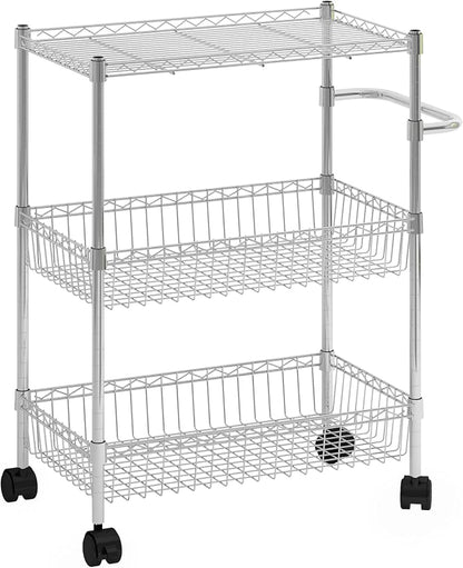 Chrome 3 Tier Rolling Storage Cart, Metal Wire Kitchen Cart by LuyFuitre