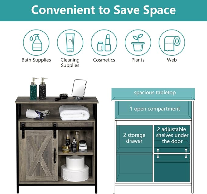 VINGLI Farmhouse Bathroom Floor Storage Cabinet, Rustic Freestanding Cabinet - Image 6