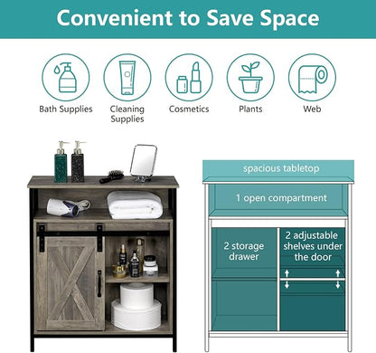 VINGLI Farmhouse Bathroom Floor Storage Cabinet, Rustic Freestanding Cabinet - Image 6