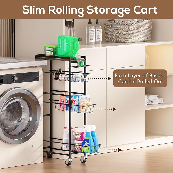 4 Tier Slim Rolling Storage Cart - Image 2