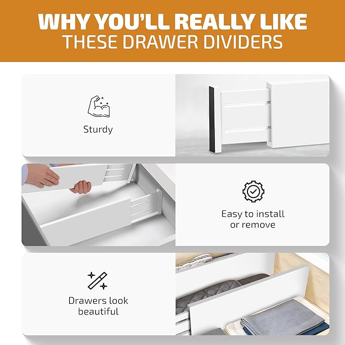 6 Pack Drawer Dividers 6 Inch High, 11”-17" Adjustable Bamboo Organizers Large - Image 3