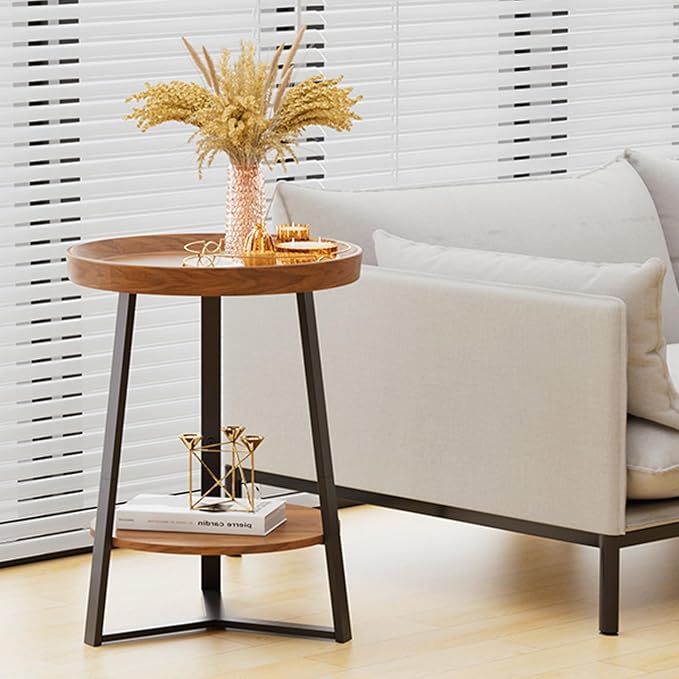 Gadroad Round End Table with Storage Shelf, 2 Tier Farmhouse Side Table - Image 9