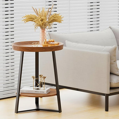 Gadroad Round End Table with Storage Shelf, 2 Tier Farmhouse Side Table - Image 9