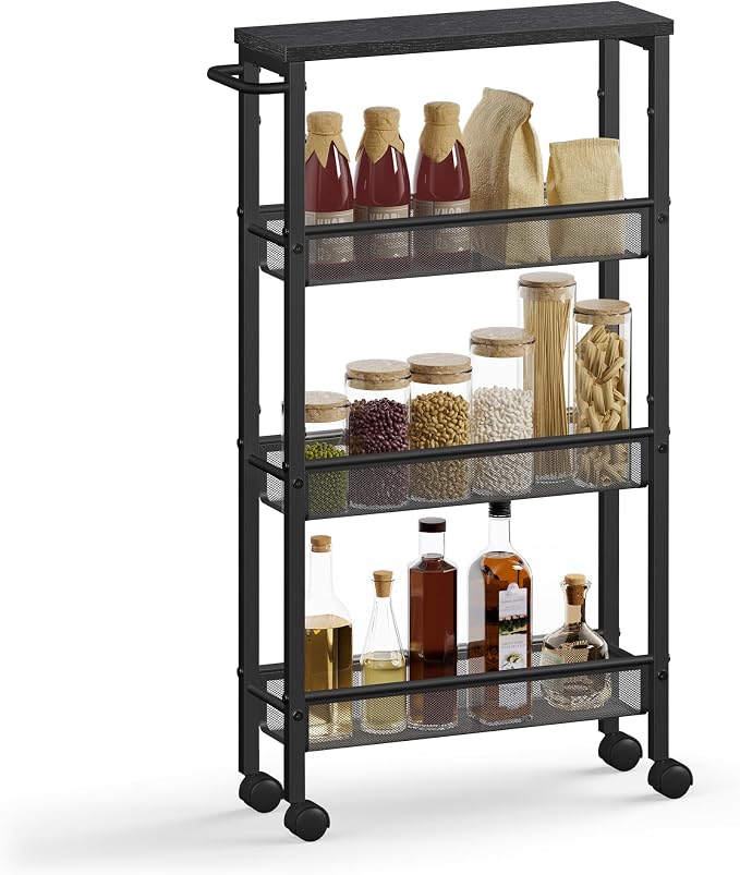VASAGLE Slim Rolling Cart, 4-Tier Storage Cart, Narrow Cart by VASAGLEbySONGMICSHOME