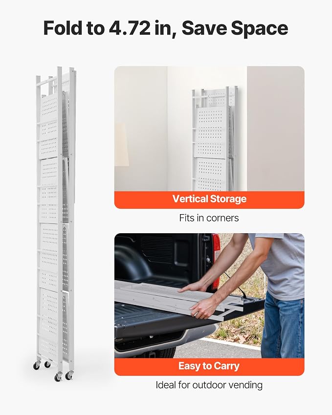 VEVOR 5-Tier Foldable Storage Shelf, 32W x 14D x 72H Inch Folding Metal Rack - Image 7