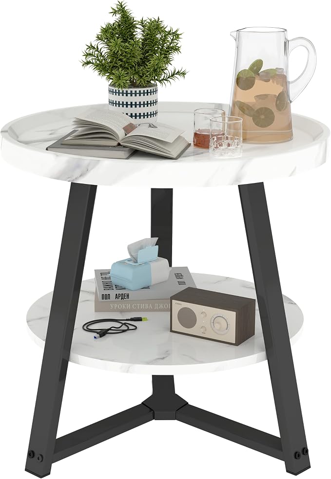 Small Round End Table, 2-Tier Side Table by Unknown