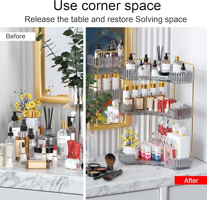 GTI 3-Tier Corner Bathroom Counter Organizer, Large Capacity Makeup Organizer - Image 4