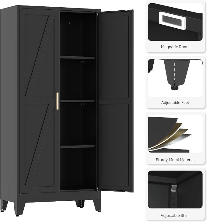 61"H Kitchen Pantry Storage Cabinet, Farmhouse Pantry Cabinet, Tree Doors - Image 5