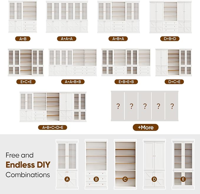 ivaniti 70.8" Bookshelf with Glass Doors, Farmhouse Modular Bookcase with - Image 4
