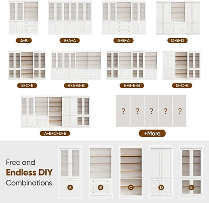 ivaniti 70.8" Bookshelf with Glass Doors, Farmhouse Modular Bookcase with - Image 4