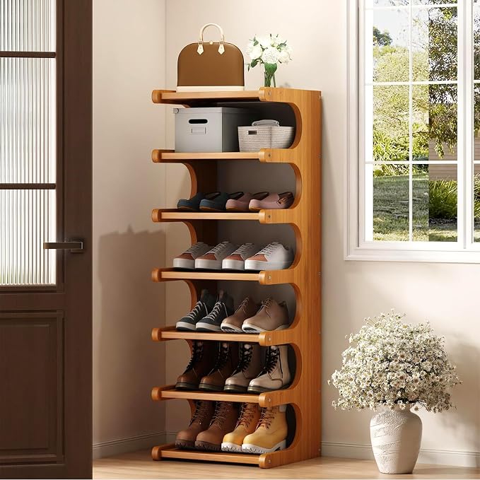 7-Tier Vertical Shoe Rack, Bamboo Free Standing Shoe Rack Shelf, Shoe Storage by sdowens