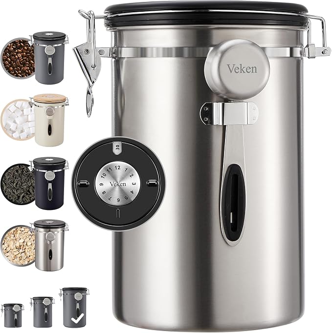 Veken Coffee Canister, 39OZ Large, Airtight Stainless Steel Food Storage by Veken