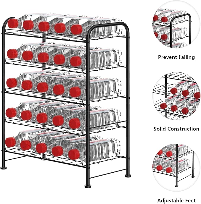 OYEAL Plastic Water Bottle Storage Rack 5 Tier Bottled Water Holder Organizer - Image 3