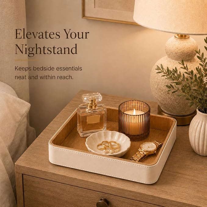 GORESE Square Perfume Tray for Dresser, PU Leather Jewelry Tray for Vanity - Image 4