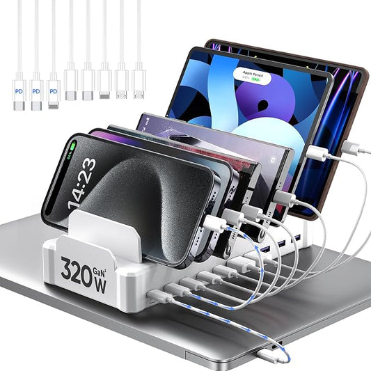 320W Charging Station for Multiple Devices, Zobirez 10-Port USB C Fast Charger by Zobirez