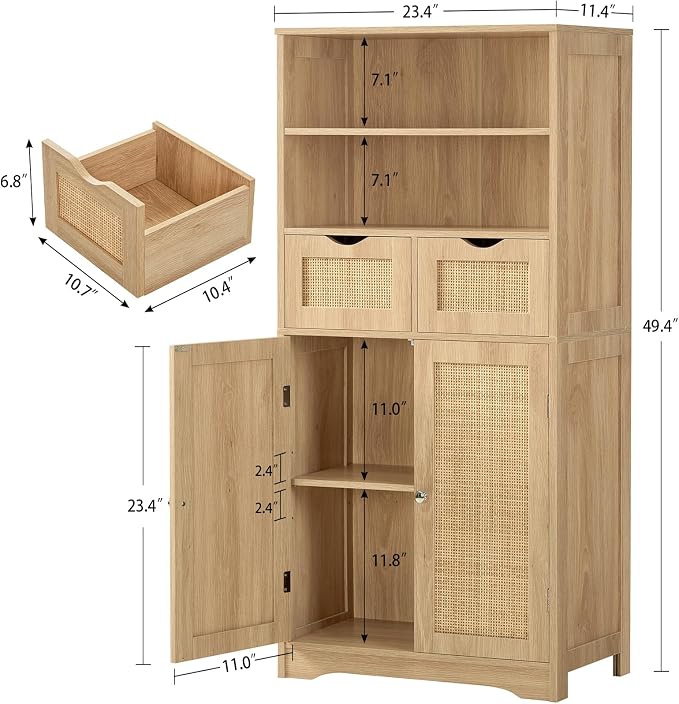 Iwell Tall Storage Cabinet, Rattan Cabinet - Image 3