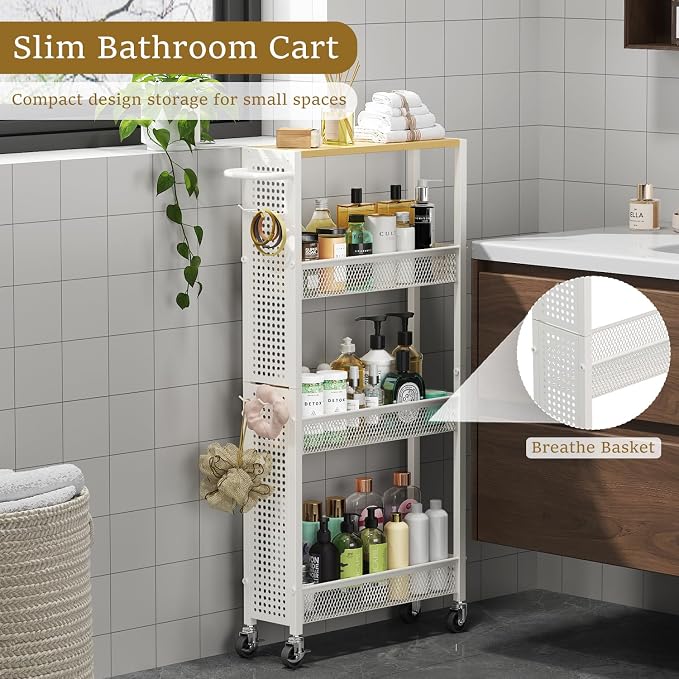 Utility Slim Storage Cart 4 Tier Small Rolling Kitchen Laundry Room - Image 3