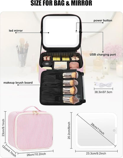 Relavel Travel Makeup Bag With LED Mirror, Portable Cosmetic Bag Organizer with - Image 2