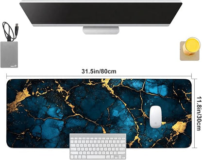 Blue Marble Gold Vein Mouse Pad – Large Extended Desk Mat 31.5 x 11.8 in– - Image 8