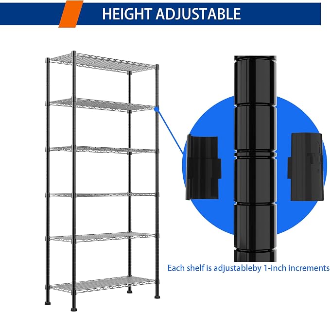REGILLER 6-Wire Shelving Metal Storage Rack Adjustable Shelves, Standing - Image 5