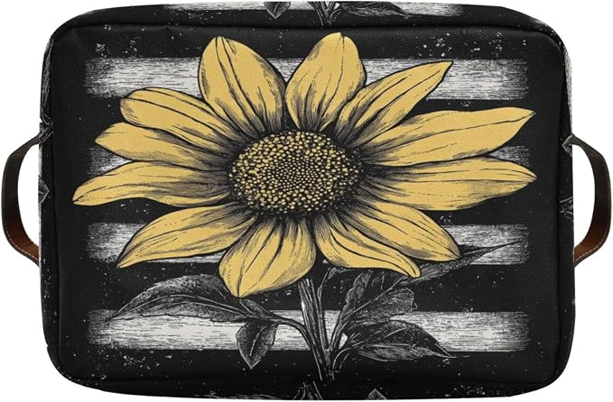 White Black American Flag Sunflower Storage Bins Box Foldable Shelf Basket - Image 8