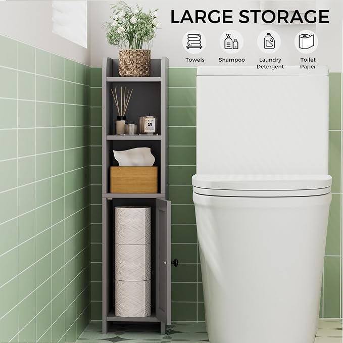 Homhedy Small Bathroom Storage Cabinet, Narrow Toilet Paper Cabinet | Corner - Image 4