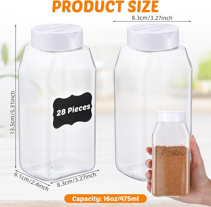 Mifoci 28 Pack 16 oz Plastic Spice Jars - Image 2