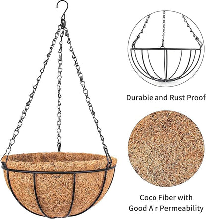Wizdar 2PCS 16 Inch Metal Hanging Planters Basket Round Wire | Coco Coir Liner - Image 3