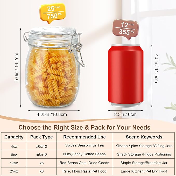25oz Airtight Glass Jars with Lids, Beans & Spices - Image 2