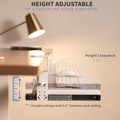 VIVO Large Height Adjustable Under Desk Keyboard Tray, C-clamp Mount System - Image 8